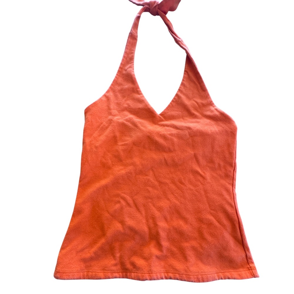 Y2K Shameless Halter Top Women Medium Orange Stretch Indie Sleaze Festival VNeck